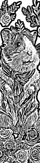 Free colorable bookmarks of a hamster with roses at its feet